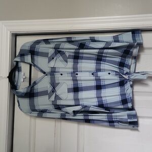 Stretchy Plaid  Long Sleeve Button Up